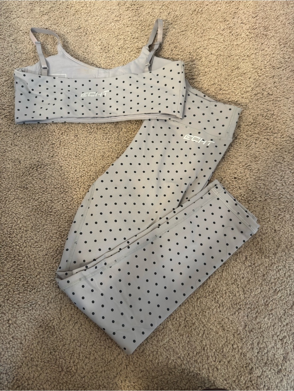 ECHT SET - GREY Tempo Polka Dot High-Waist Leggings & Adjustable Sports Bra